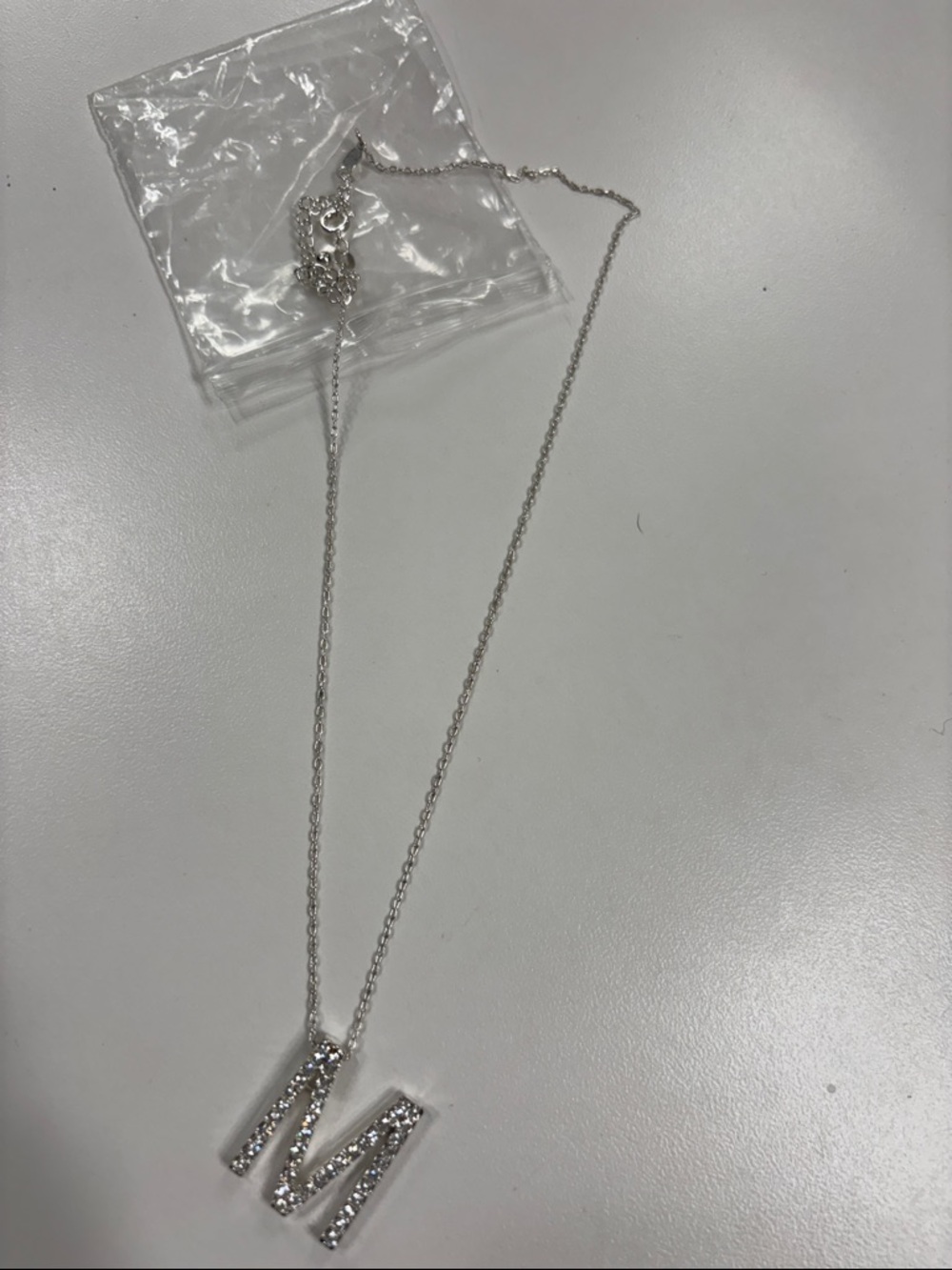 Crystal 'M' Pendant Necklace - Silver